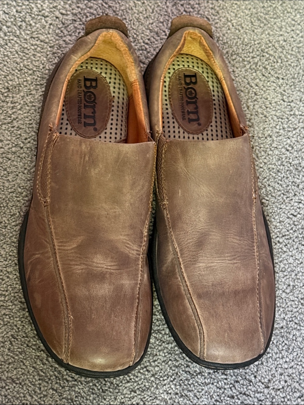 Born Allen Men's Brown/Taupe Leather Slip-On Loafers. Size 11